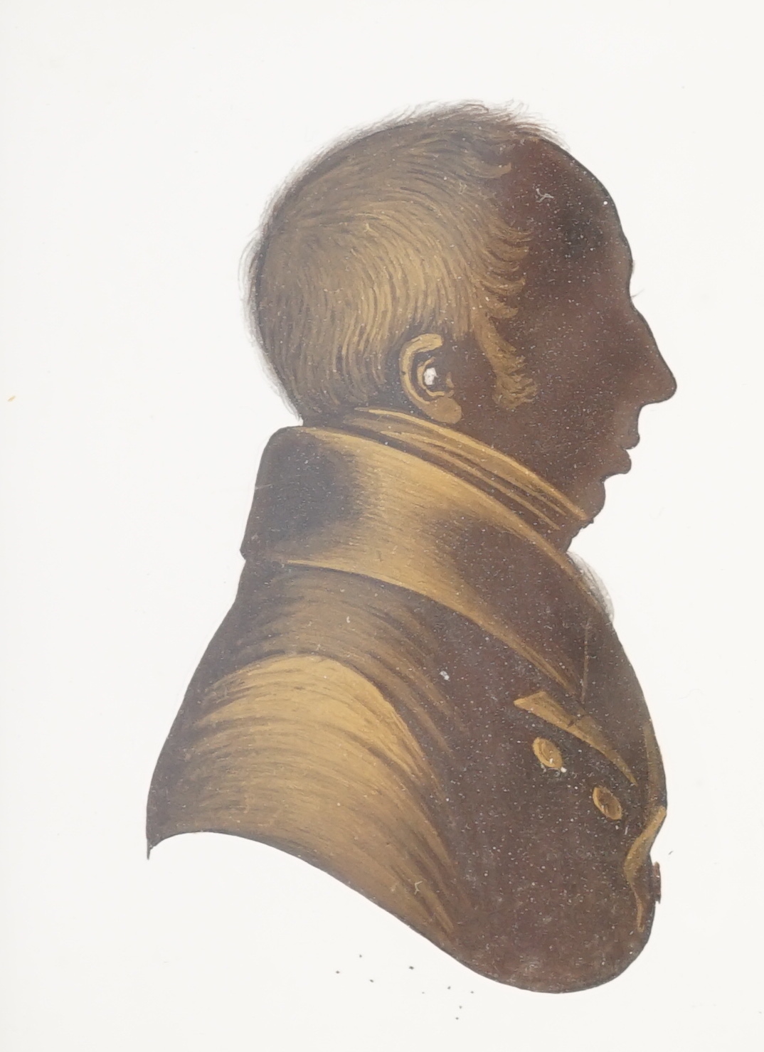 John Miers (1756-1821) and John Field (1772-1848), Silhouette of a gentleman, painted and bronzed plaster, 7.6 x 6.1cm.